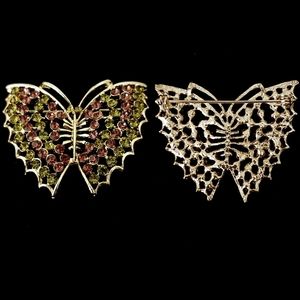 Vintage Green Purple Rhinestone Butterfly Brooch